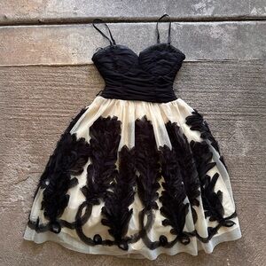 black and cream babydoll tulle floral mini dress